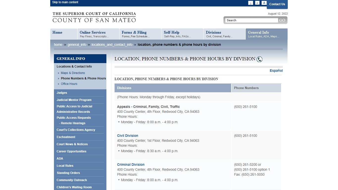 Location, Phone Numbers & Phone Hours - San Mateo County ...