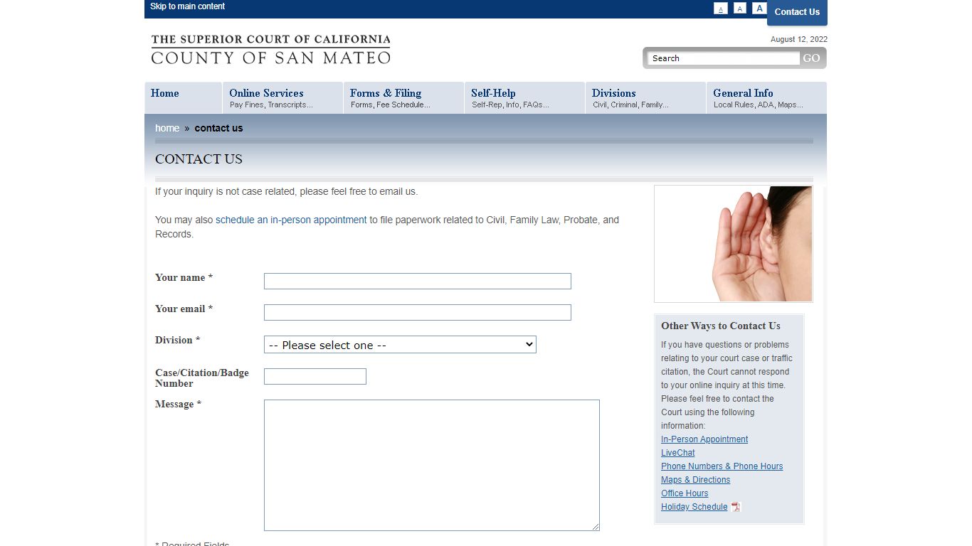 Contact Us - San Mateo County Superior Court